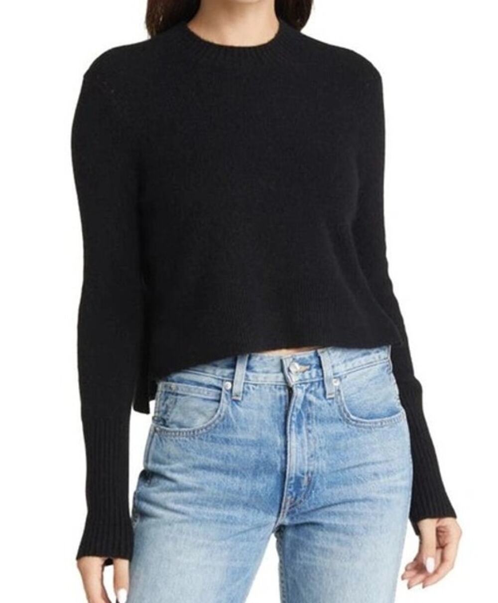 All Saints Womens Wool Yak Sweater High Low M Black Minimalist Quiet Luxury Fall